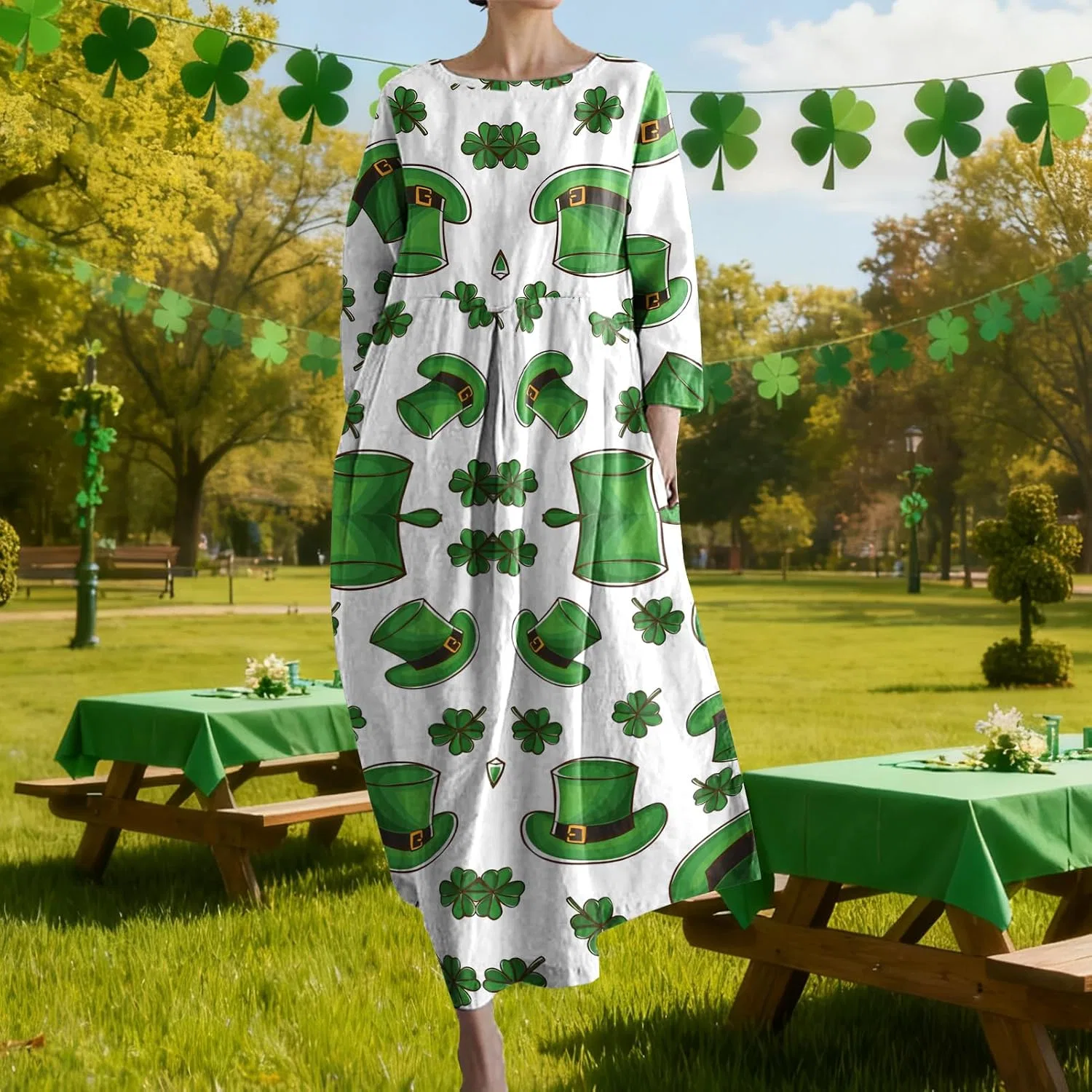 Женское платье свободного кроя с клевером, St. Patrick's Hat Clover — фото 2