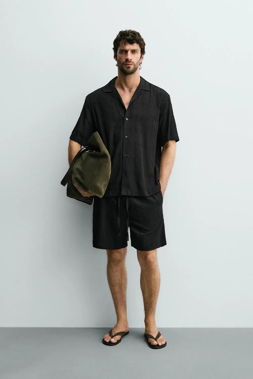 Геометрические жаккардовые шорты-бермуды стандартного кроя ZARA, Black