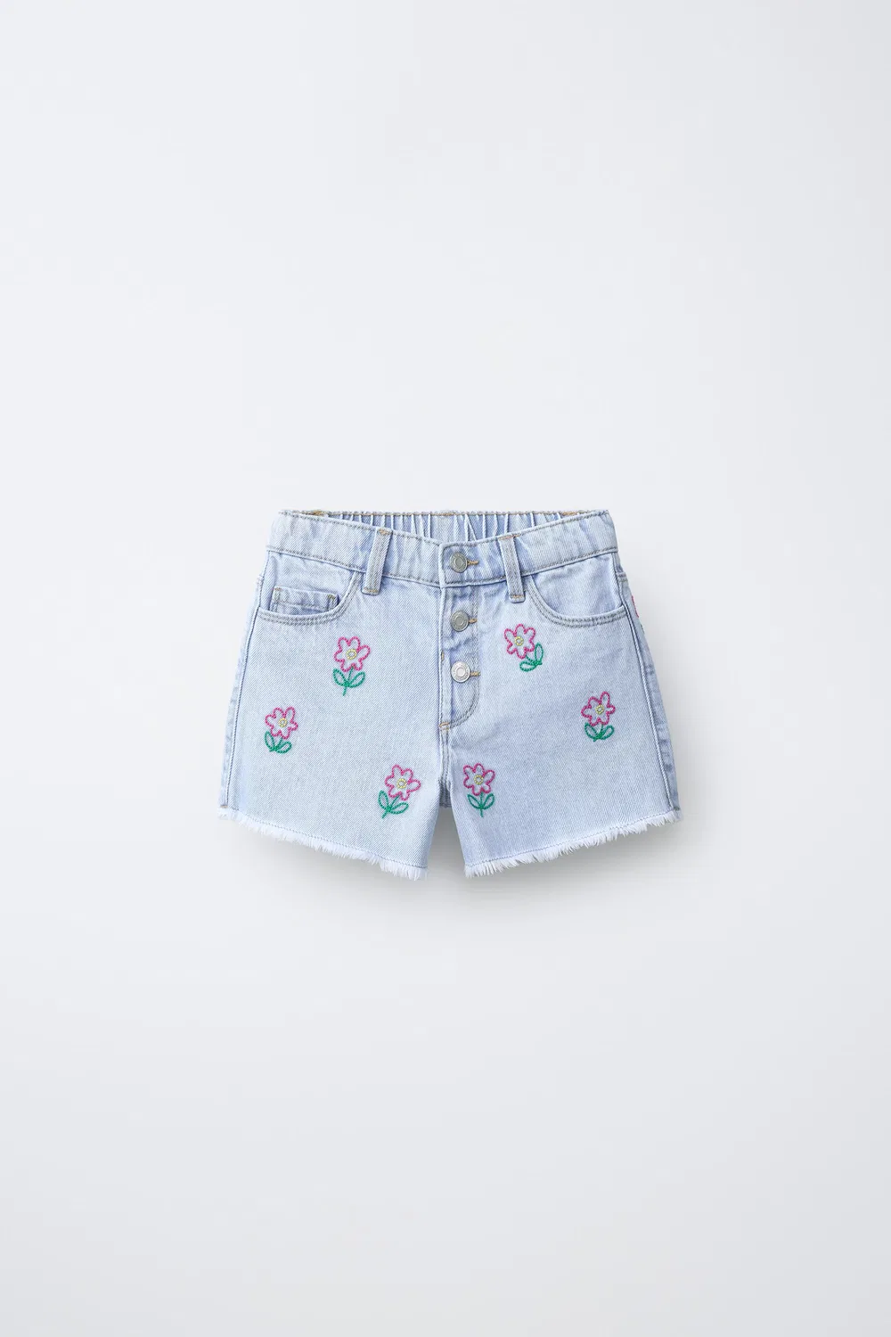 Джинсовые шорты-бермуды "мамин крой" с вышитыми цветами ZARA, Blue