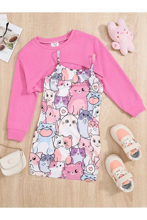 Детское платье для девочек хлопковое с принтом Teddy Bear Print Dlrboutique, Sugar Pink