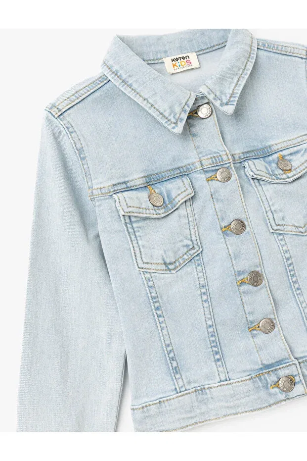 Детская джинсовая куртка для девочек с длинным рукавом Koton, Light Blue — фото 3