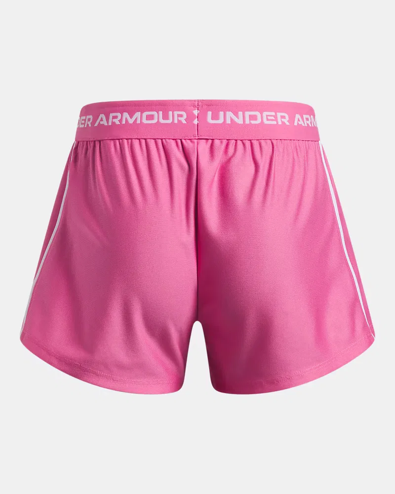 Детские шорты быстросохнущие из переработанного полиэстера UA Tech Play Up UnderArmour, Pink Frenzy/White — фото 2