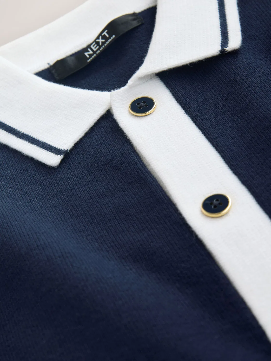 Поло трикотажное, классический воротник, Navy Blue Knitted Polo Shirt Next, темно-синий — фото 3
