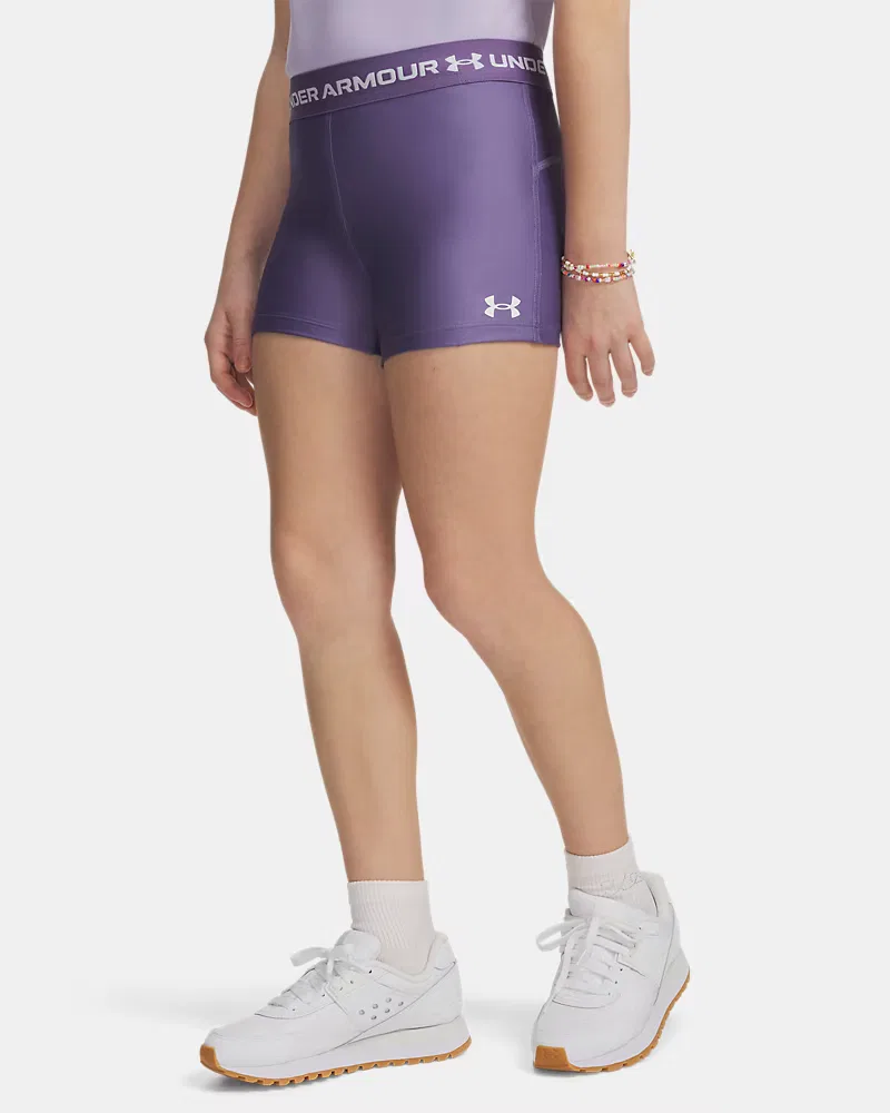Детские спортивные шорты 7,6 см (внутренний шов) быстросохнущие HeatGear Shorty UnderArmour, Purple Luxe/White