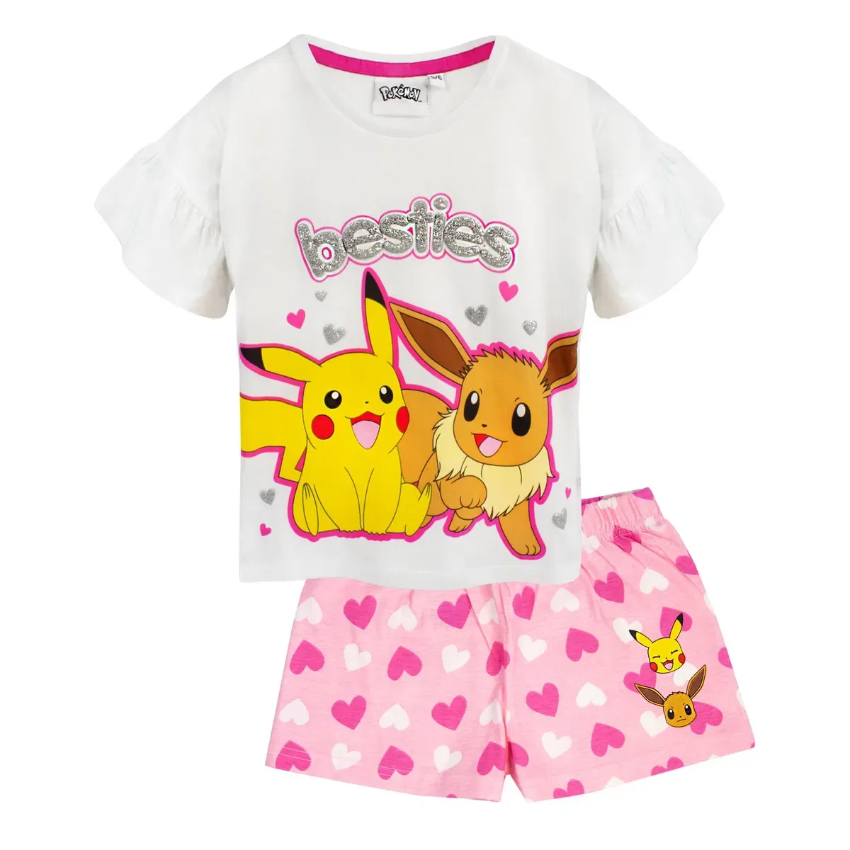 Детский пижамный комплект с коротким рукавом и короткими штанинами Pikachu, Eevee Pokemon, White