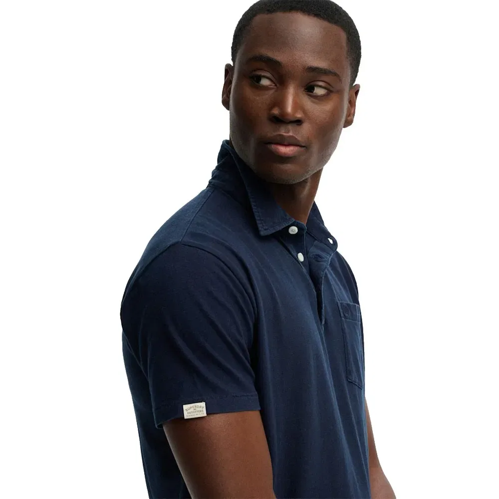 Поло Superdry Classic Cotton Linen Short Sleeve, синий — фото 4