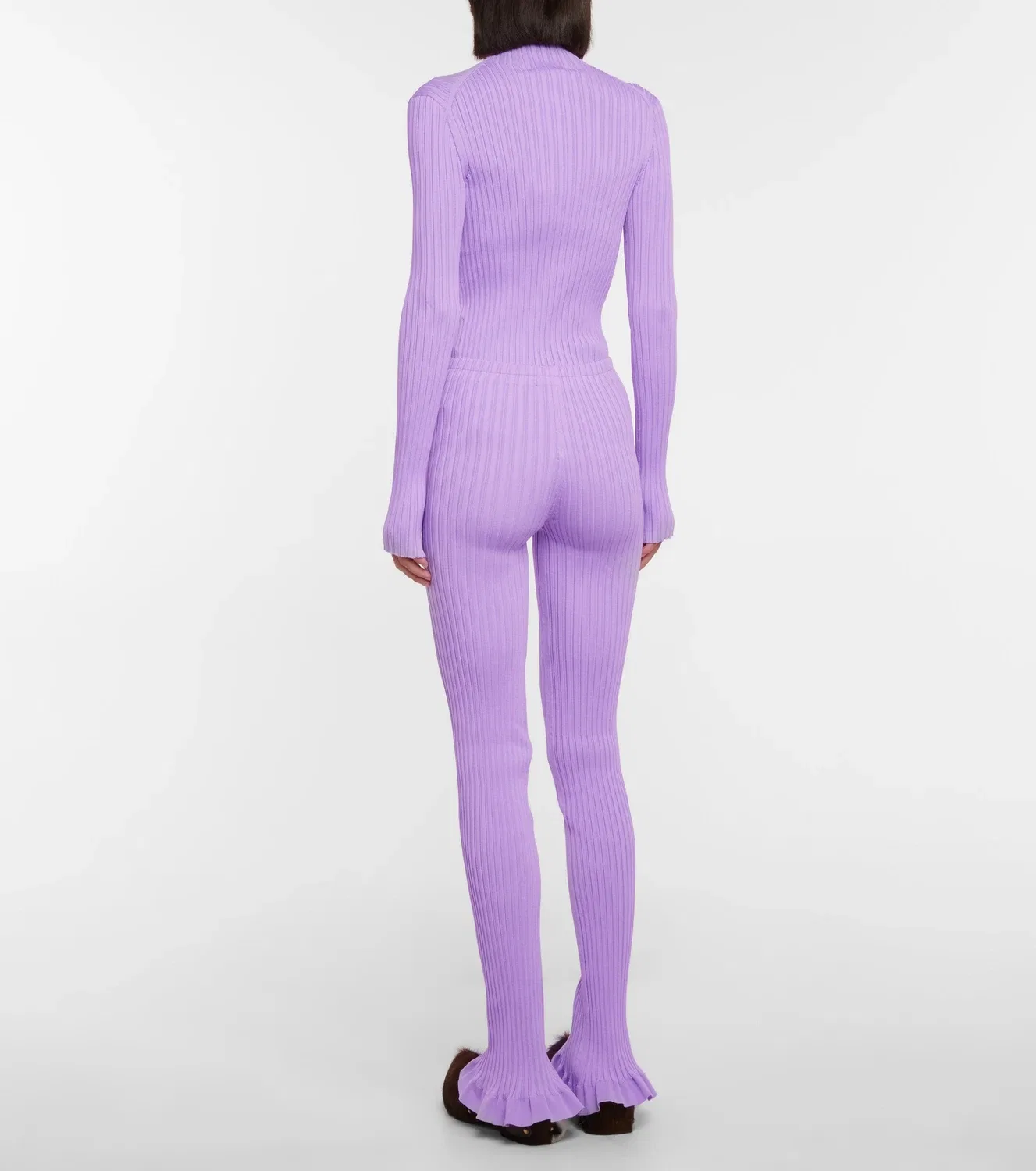 Леггинсы из смесового хлопка в рубчик Acne Studios, фиолетовый — фото 3