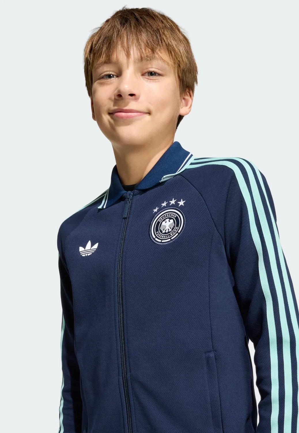 Спортивная куртка Adidas Performance Germany Away Anthem Jacket в бирюзовом и темно-синем цветах — фото 4