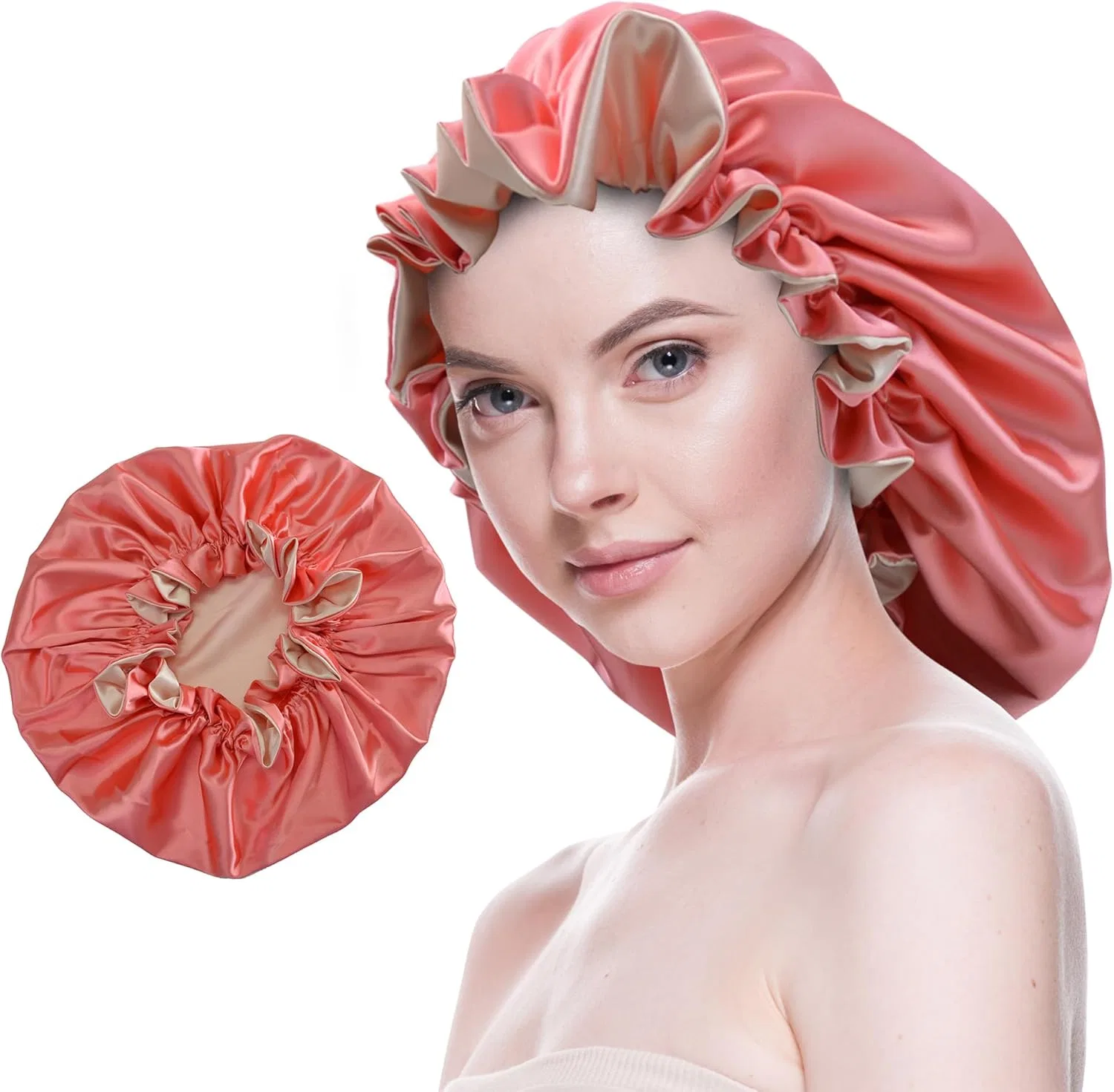 Шапочка для душа Satin двойная, Beutyme, коралловый