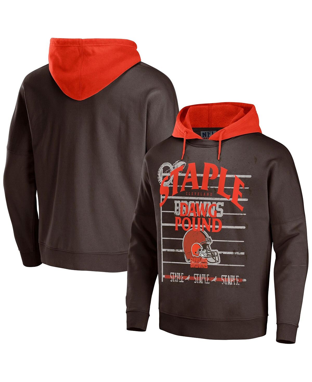 

Мужская nfl x staple brown cleveland browns oversized gridiron vintage-like wash pullover hoodie NFL Properties, коричневый