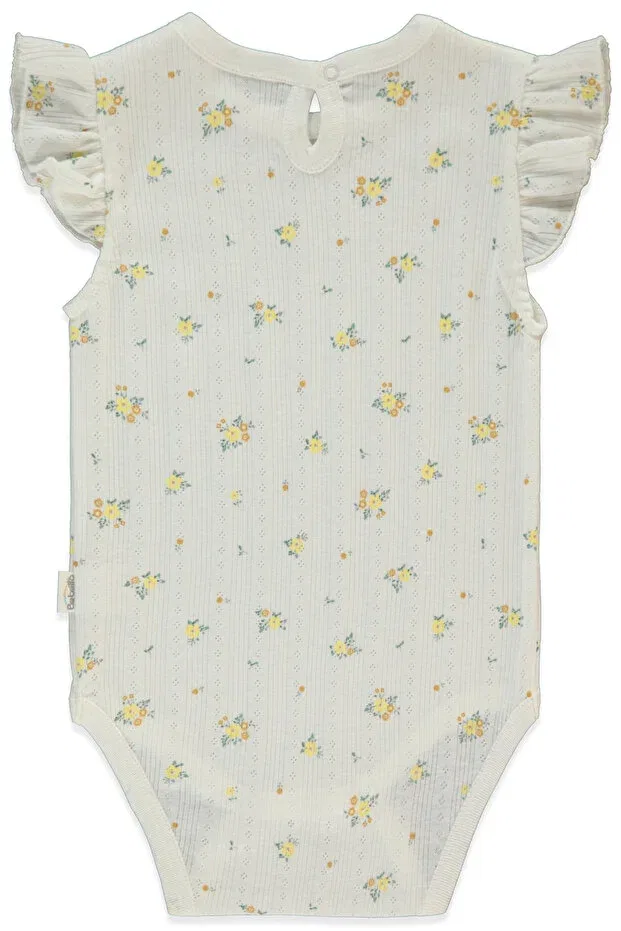 Детское боди для новорожденных ажурный с принтом Ajurlu short sleeve bodysuit with age print (bloom) Bebetto, Yellow — фото 2