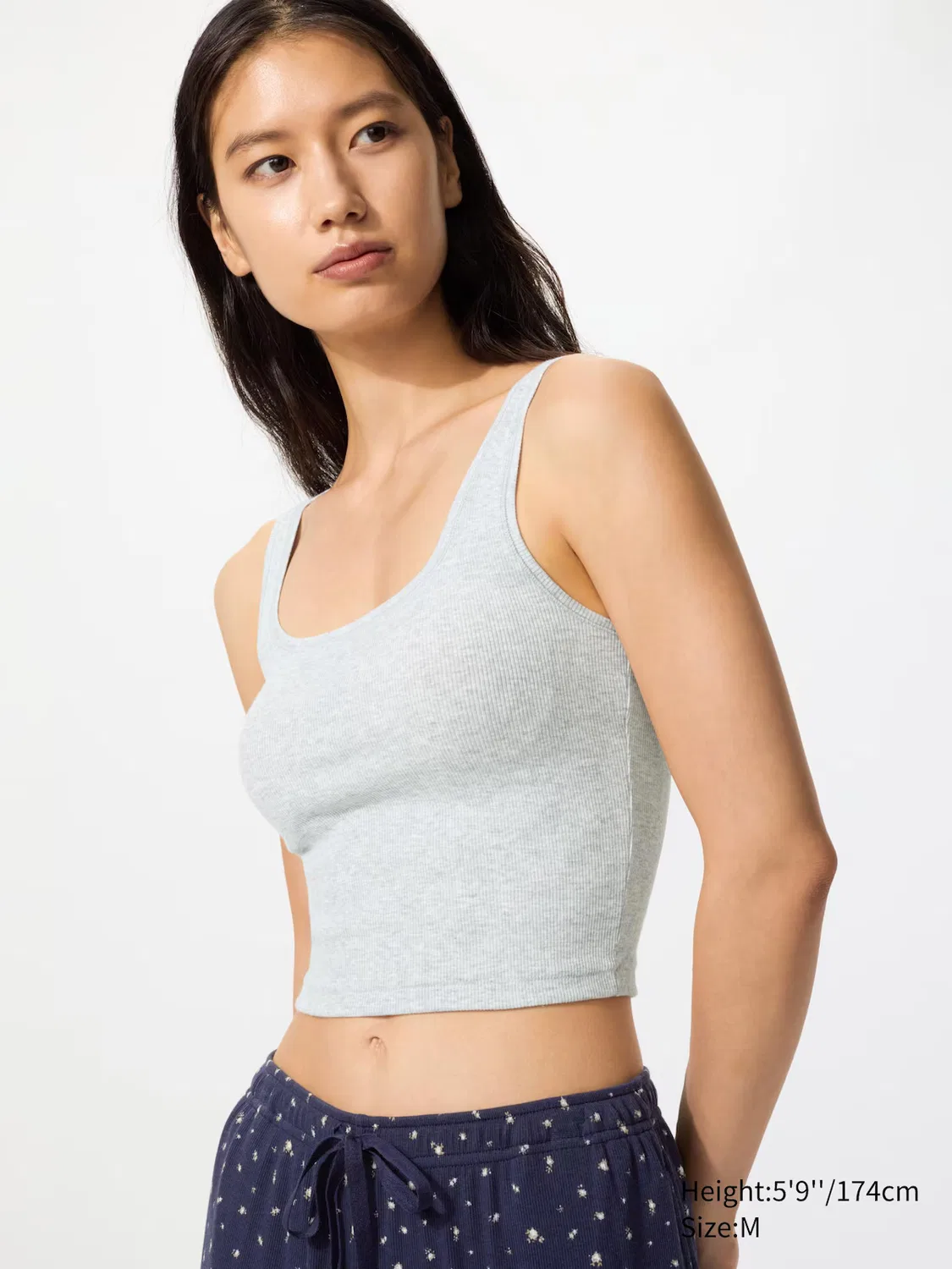 Топ без рукавов Uniqlo, укороченный, квадратный вырез, серый