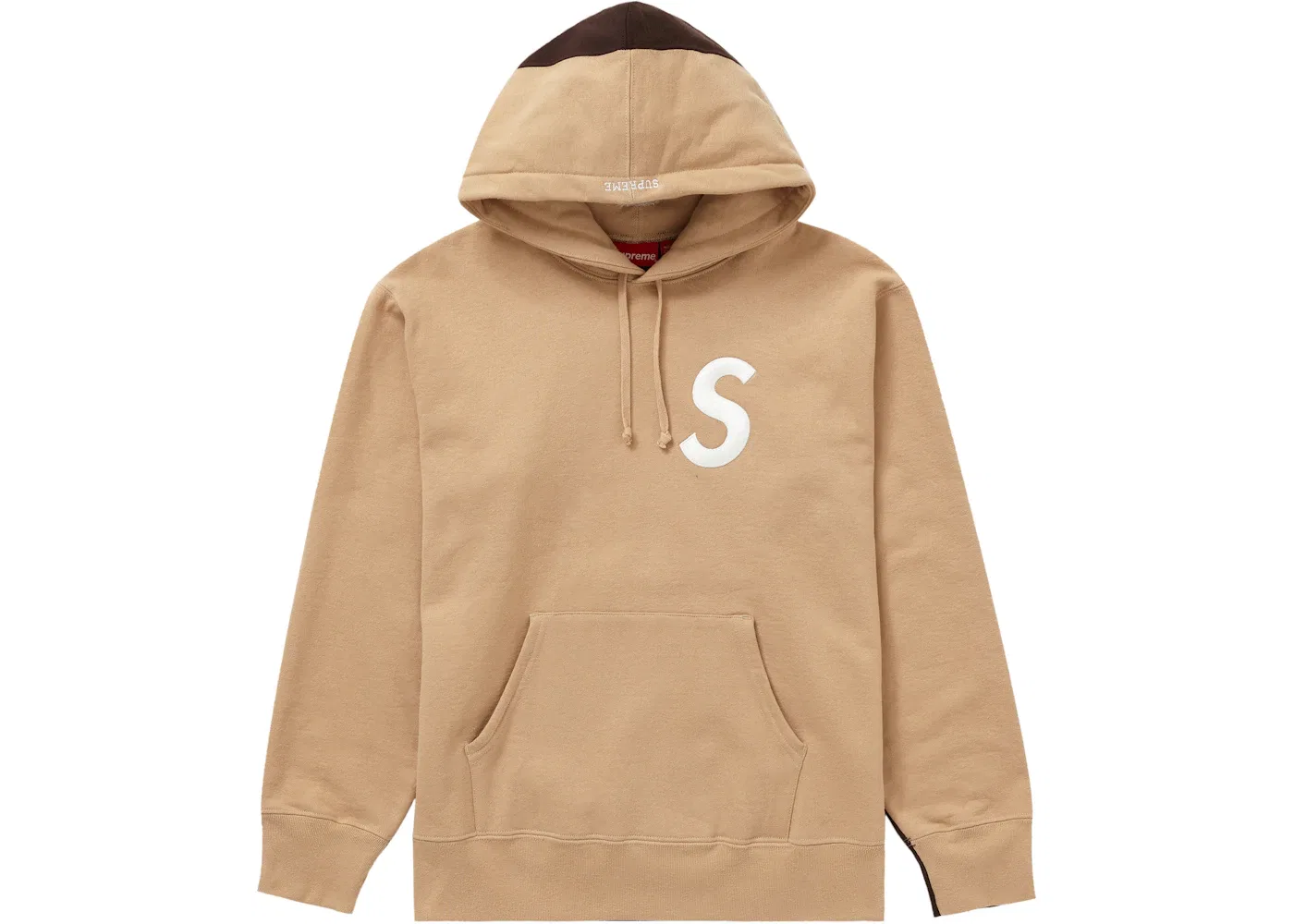 Мужской худи с принтом Supreme S Logo Split Hooded Sweatshirt, Tan