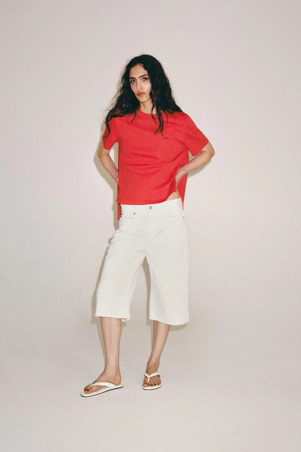 Футболка с карманом из ткани интерлок ZARA, Coral