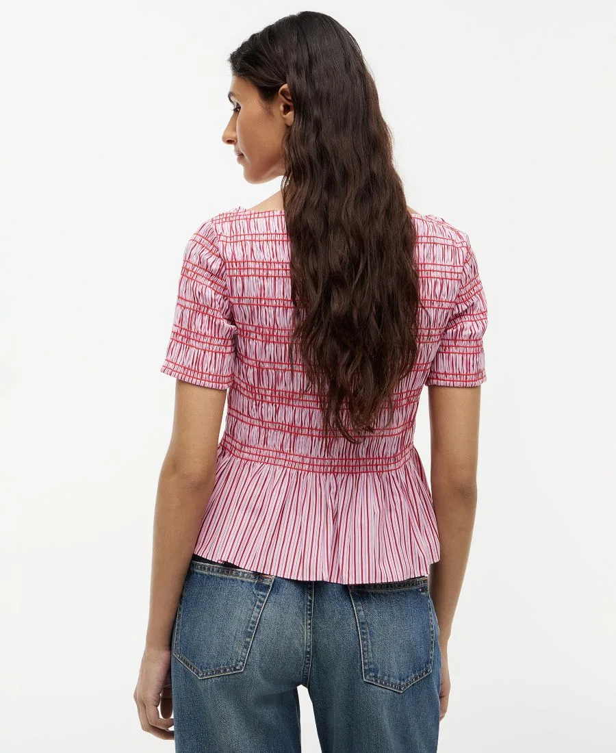 Топ с плиссировкой и полосками, с лодочкой, короткий рукав, 100% хлопок Tommy Hilfiger, Pink Multi Stripe — фото 4