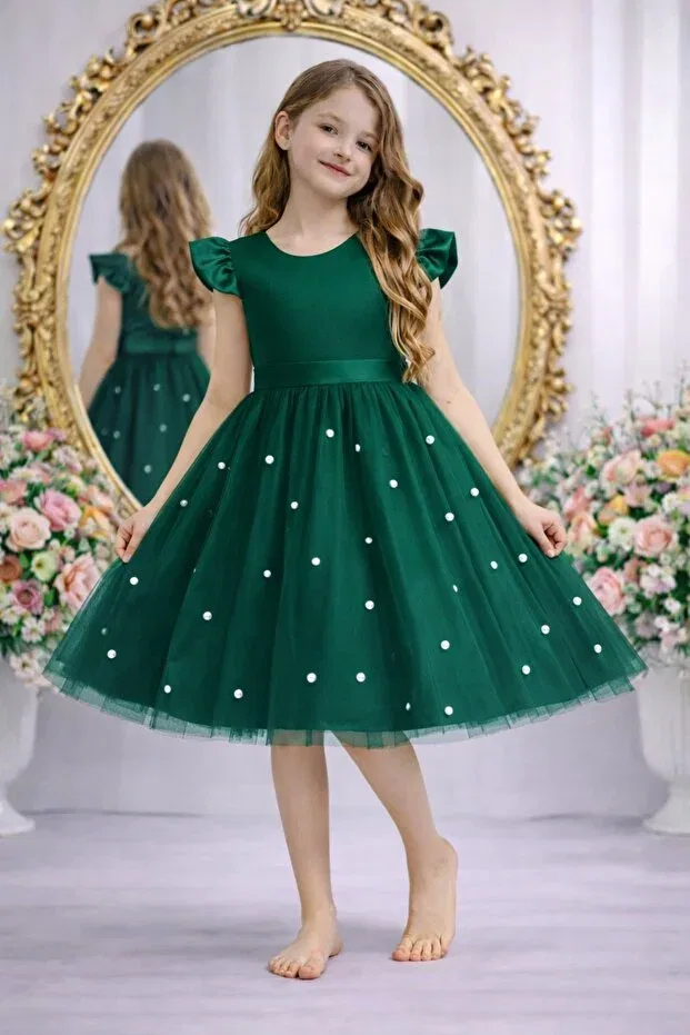Детское платье для девочек с воланами Suneh, Emerald Green