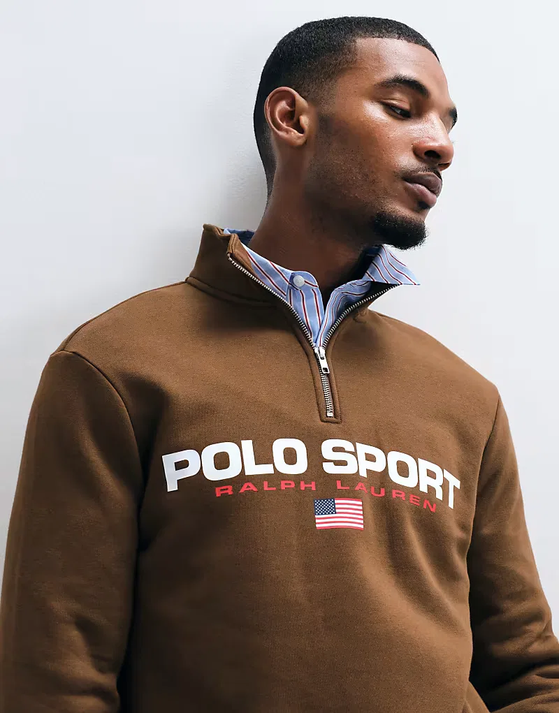 Свитшот спортивный на четверть молнии Polo Ralph Lauren, коричневый — фото 3
