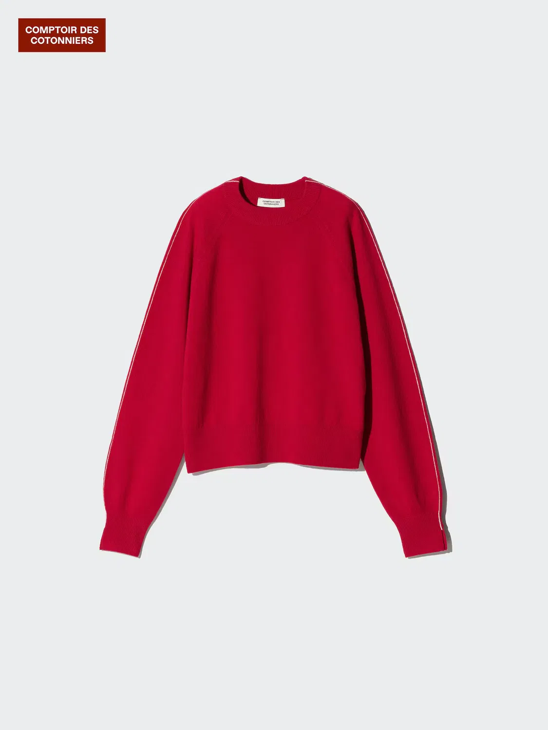Свитер кашемировый Uniqlo, с круглым вырезом, красный — фото 3