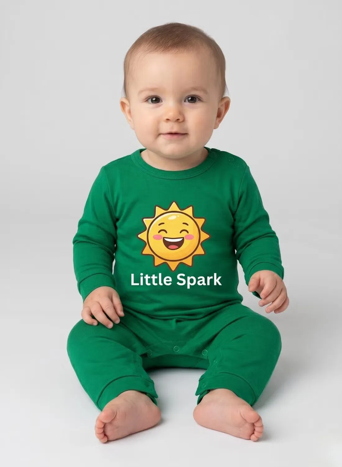 Боди-комбинезон с принтом солнца Baby little spark Babyqlo, зеленый — фото 3