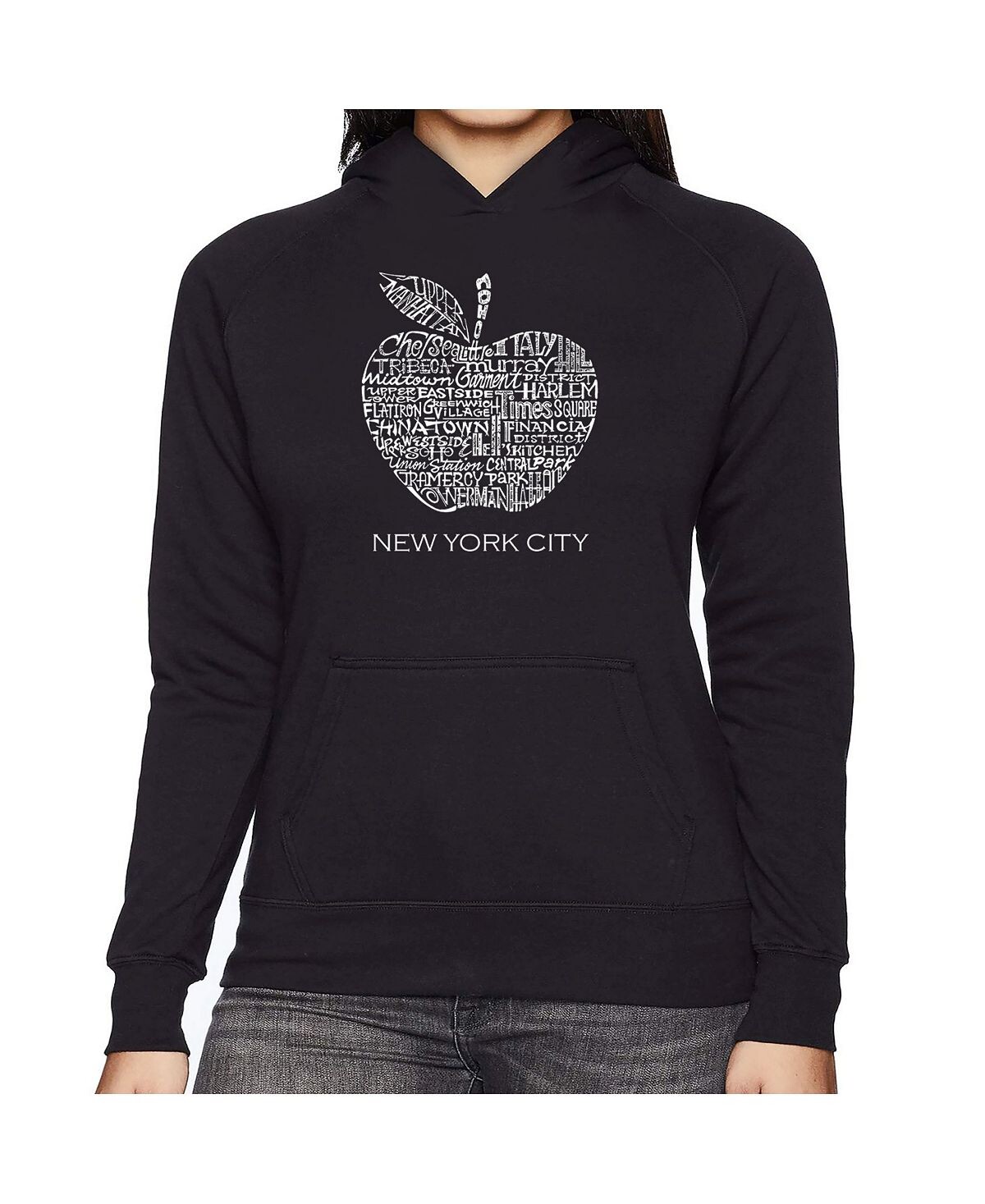 

Женская толстовка с капюшоном word art - neighborhoods in nyc LA Pop Art, черный