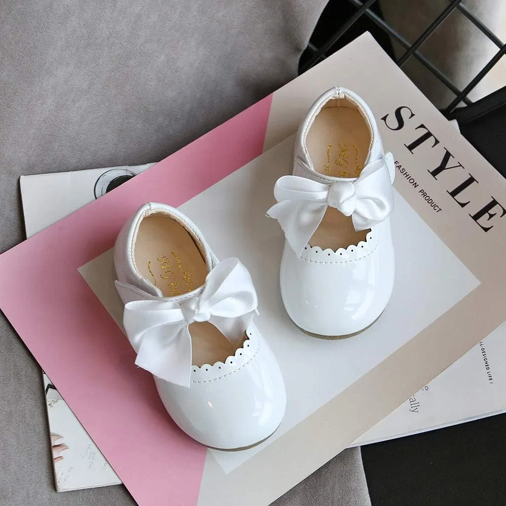 Детские балетки для девочек с бантом, модель Flower Girl Shoes, White — фото 2