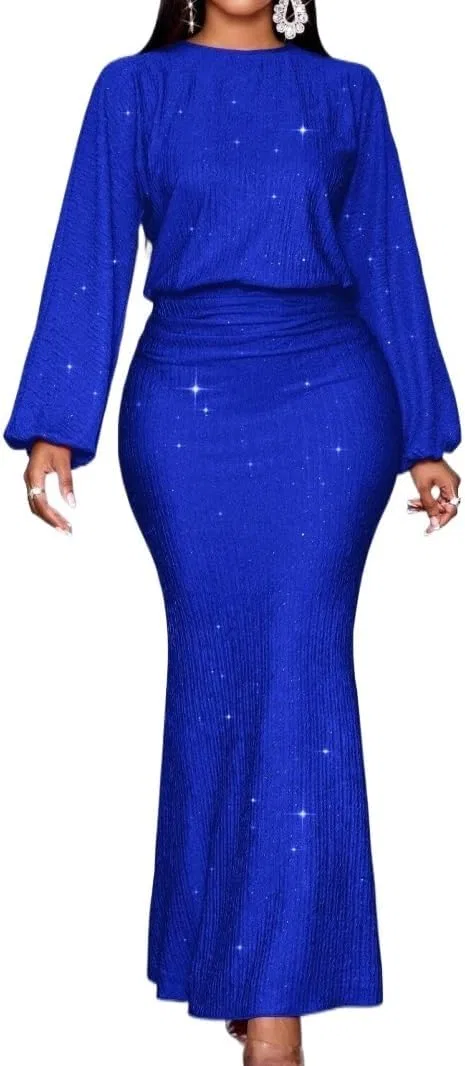 Женское облегающее платье макси с пайетками Generic, Royal Blue