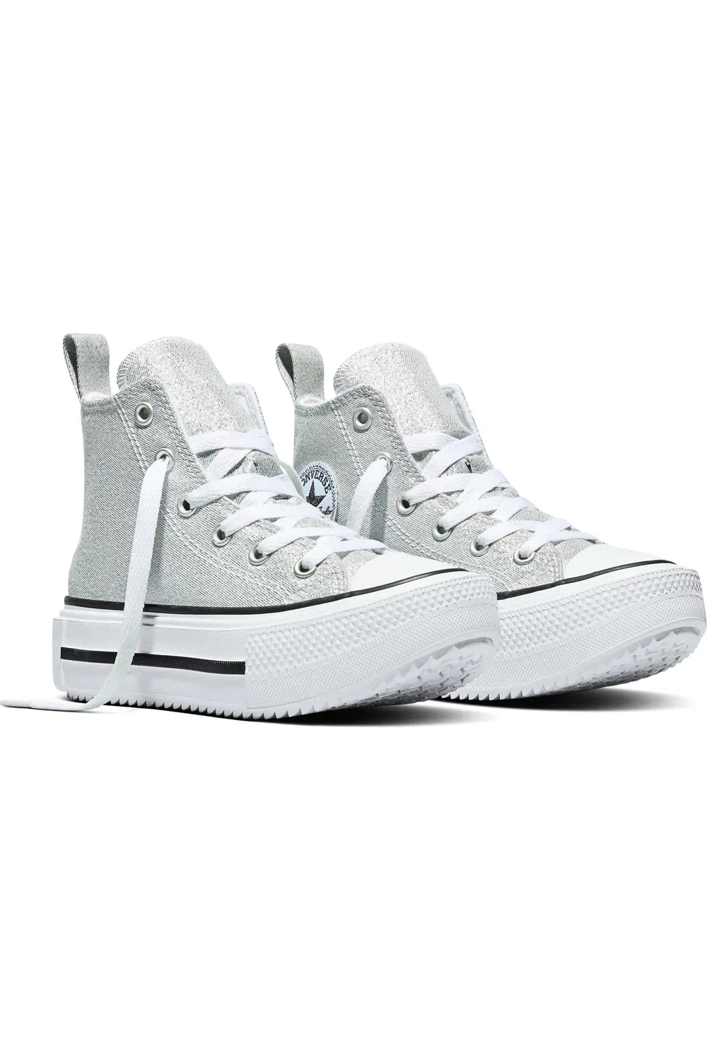 Кроссовки детские на двойной платформе Chuck Taylor All Star Lift Double Stack Converse, Light Grey/Silver/White