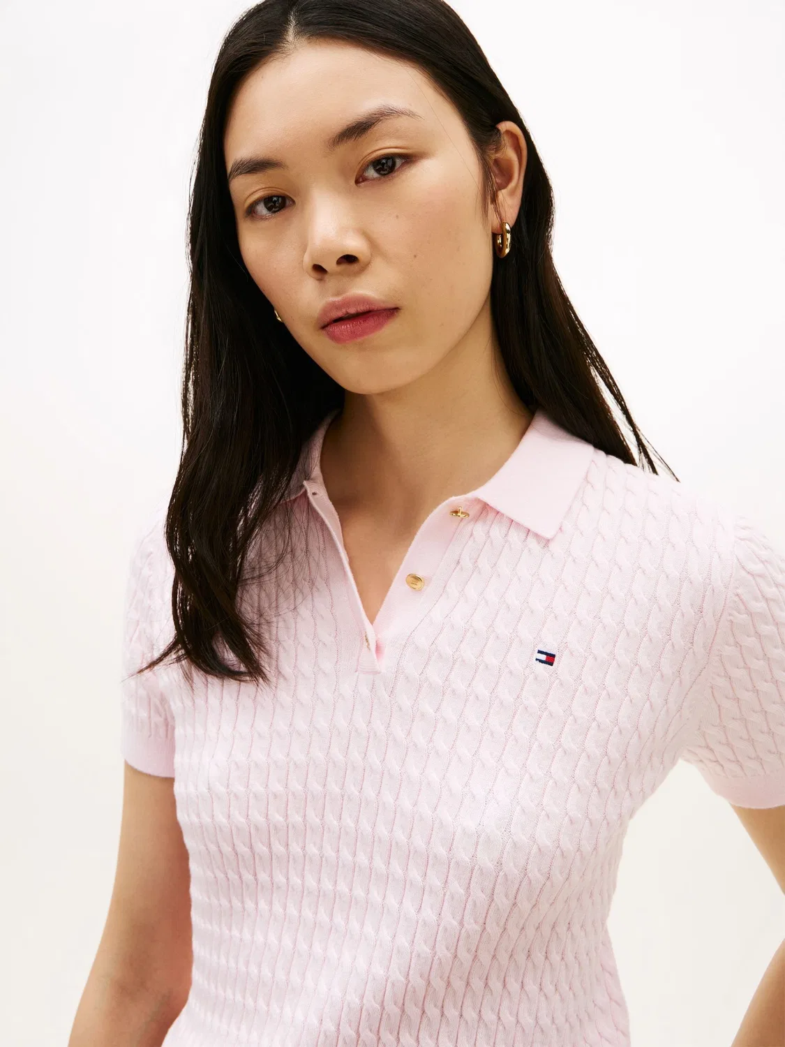 Джемпер-поло с косами Tommy Hilfiger, розовый — фото 4