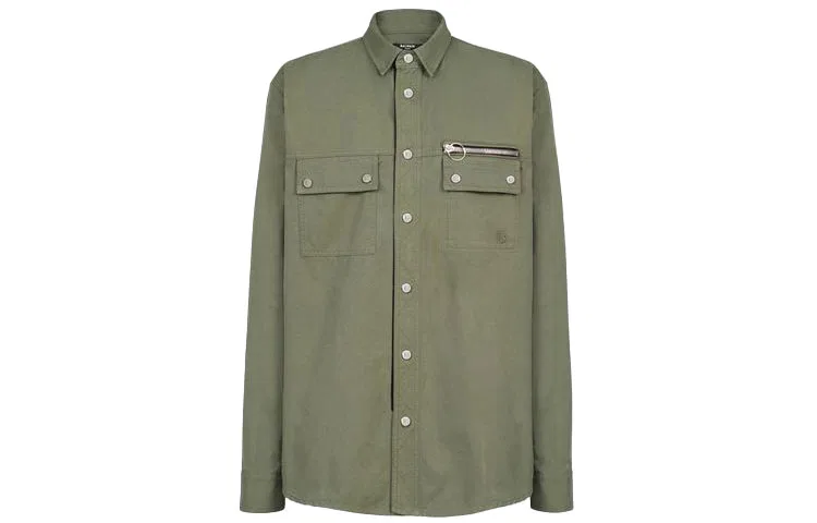 Мужская рубашка с вышивкой BALMAIN, Army Green