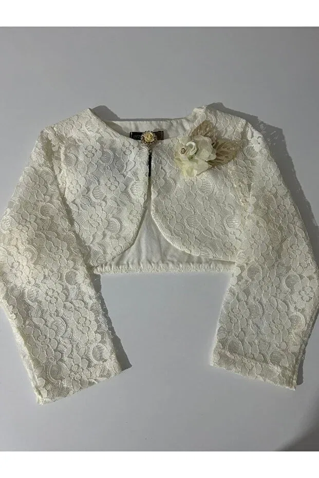 Детский укороченный кардиган для девочек с кружевом Eray Kids, Ecru — фото 2