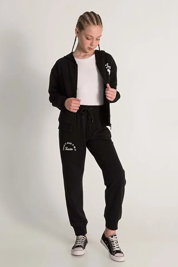 Детский кардиган для девочек с принтом Front Back Printed Hooded Girl's Cardigan With Zipper Closure Generic Brands, Black — фото 3