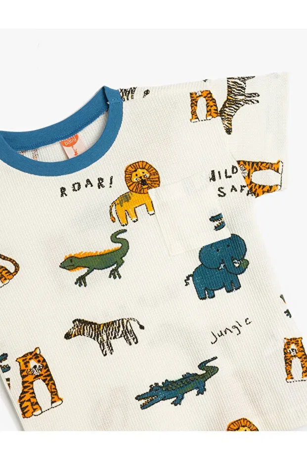 Детская футболка для мальчиков с принтом animals printed Koton, Ecru Patterned — фото 3