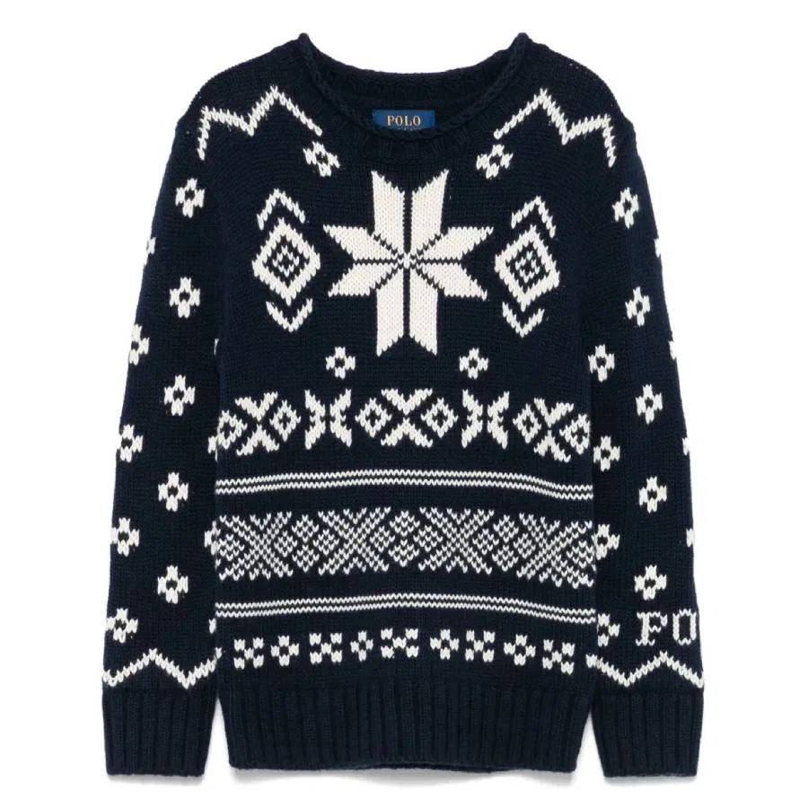 Свитер с высоким воротником с принтом Kids Snowflake Cotton-Blend Sweater Polo Ralph Lauren, Navy Combo