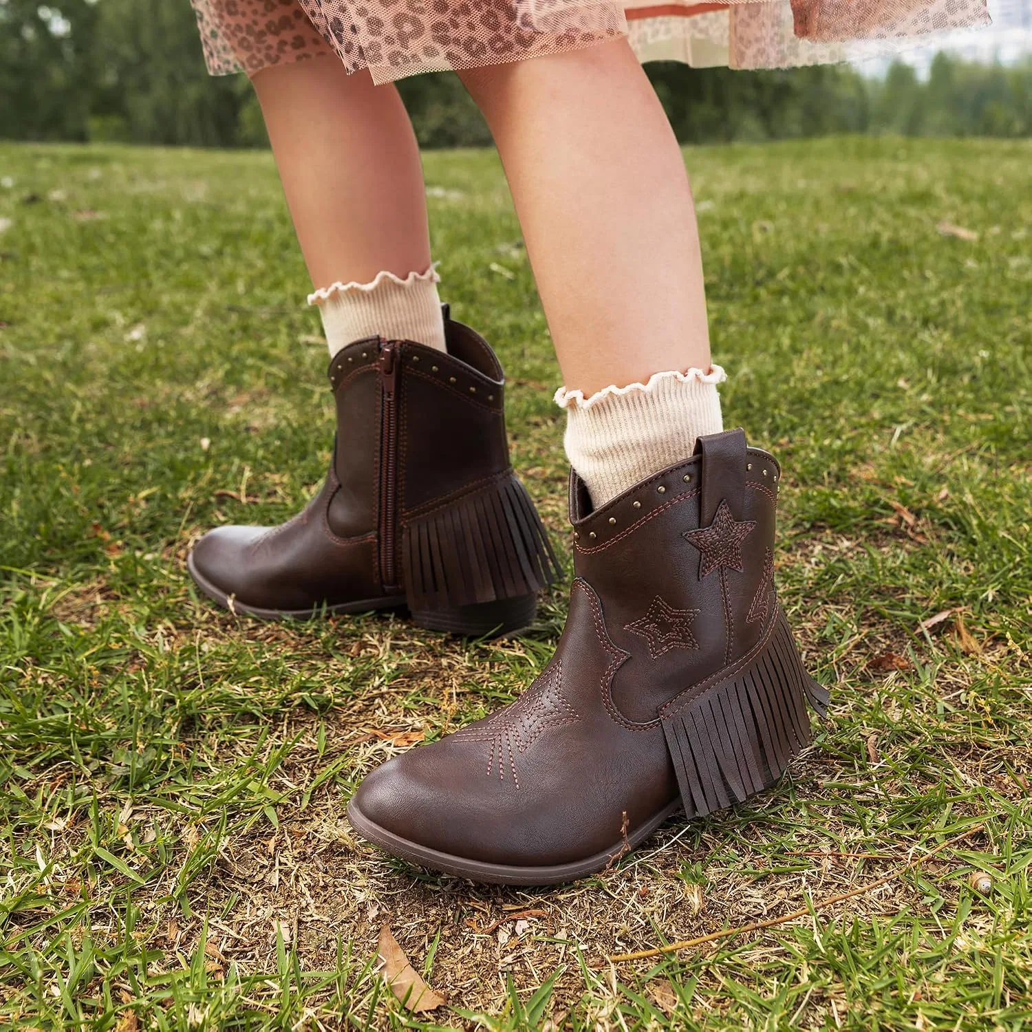 Детские сапоги для девочек с ковбойским стилем DREAM PAIRS, Brown — фото 2
