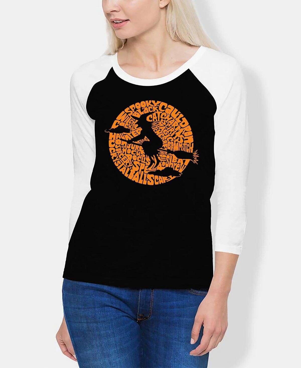 

Женская футболка с надписью spooky witch raglan word art LA Pop Art, мульти