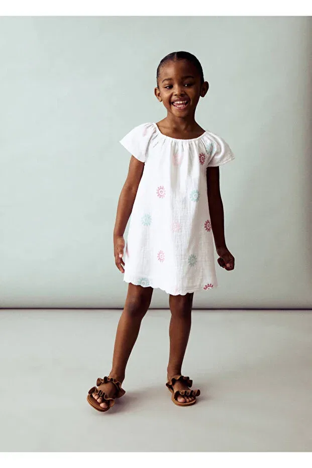 Детское платье для девочек хлопковое Mango Baby, White