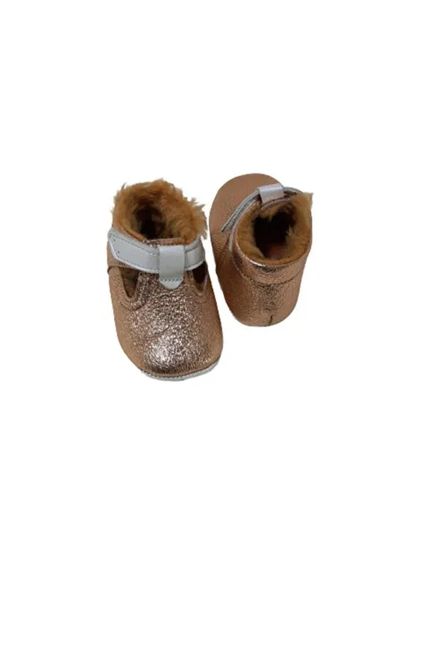 Детские пинетки с меховым воротником First step furry baby booties Kapar, Gold — фото 3
