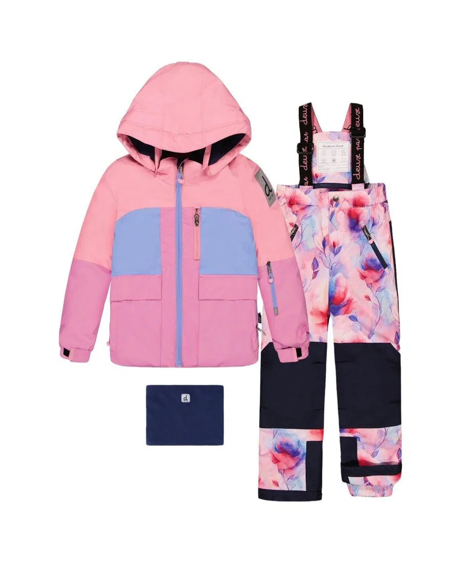 Детский комплект зимний PLAY из куртки и полукомбинезона Deux par Deux, Pink Watercolor Floral Print