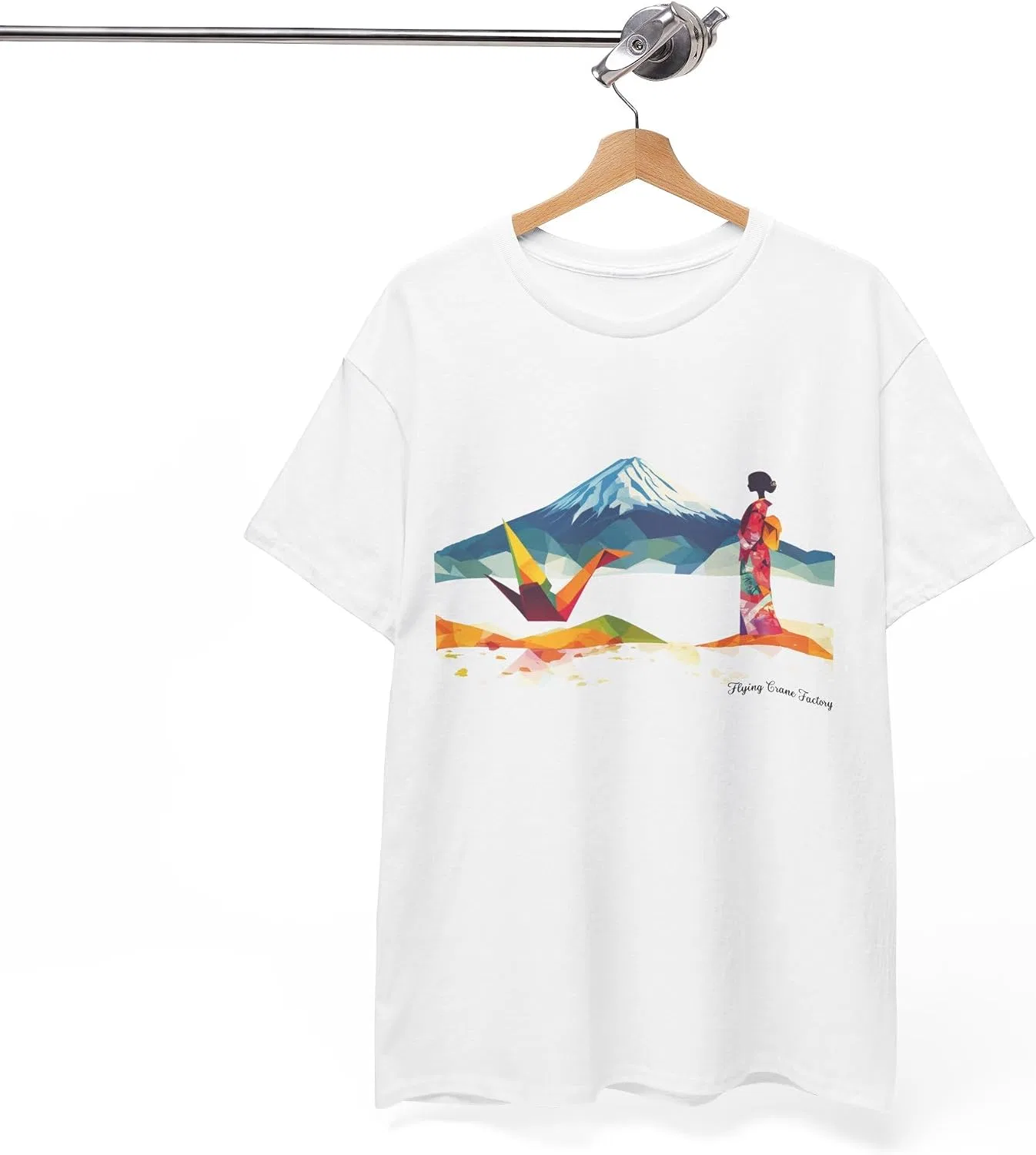 Футболка с рисунком журавлика оригами, Regular Fit, 100% Cotton, White — фото 3