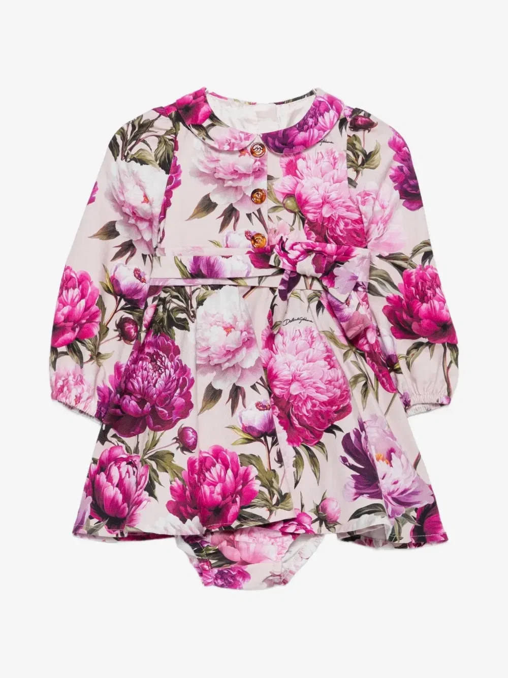 Плиссированное платье с цветочным принтом Dolce & Gabbana Kids, бежевый