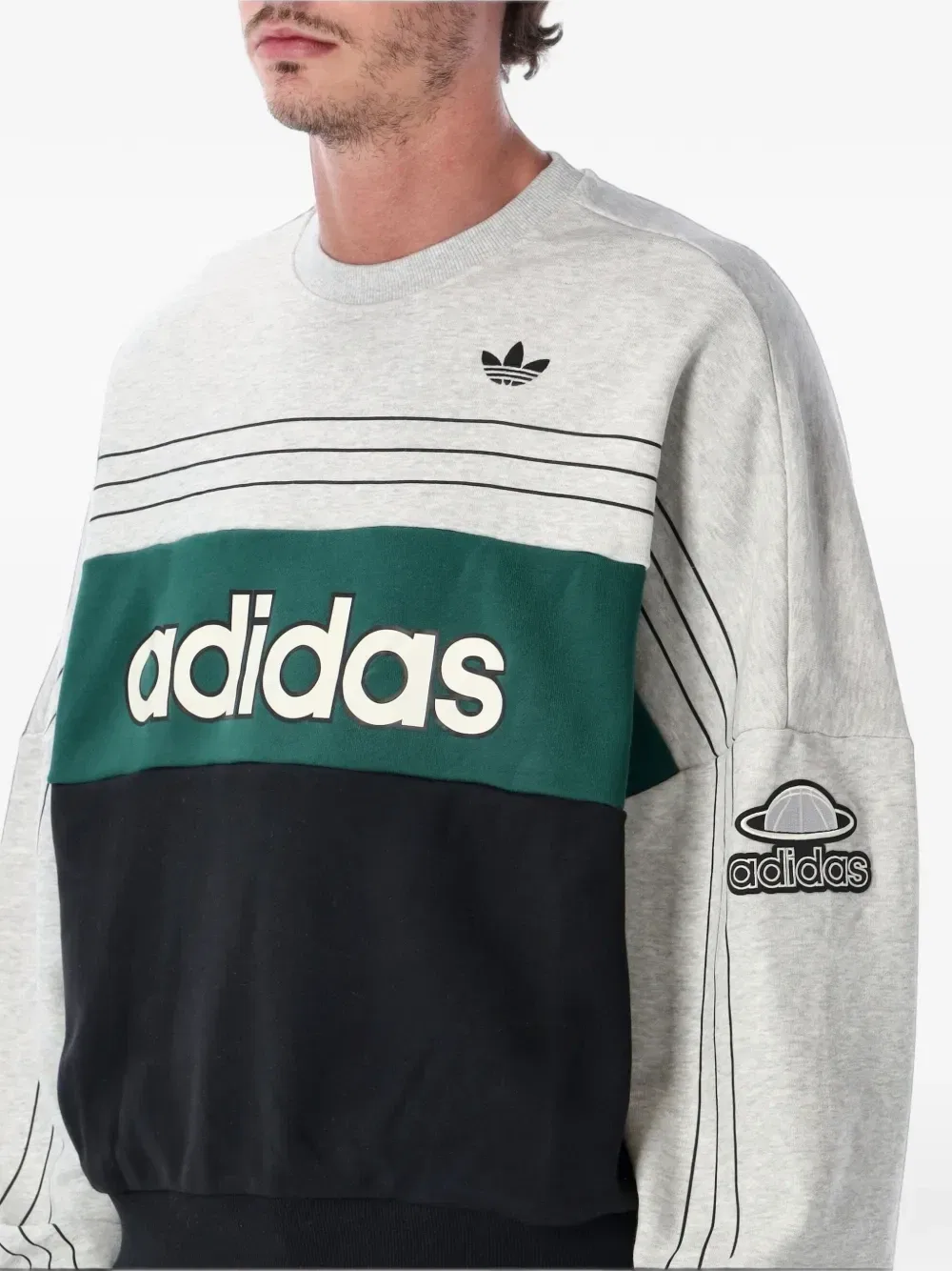 Свитер с логотипом и цветными блоками Adidas, серый — фото 3