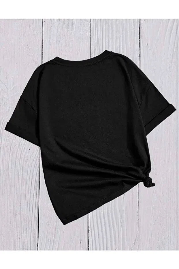 Детская футболка для девочек с принтом Black Floral Teddy Bear Morning Kids, Black — фото 2