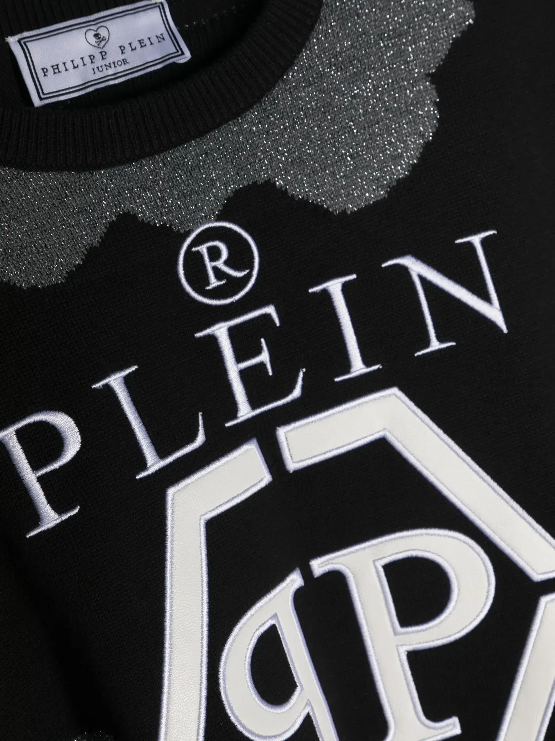 Детский джемпер с вышитым логотипом Philipp Plein, черный — фото 2