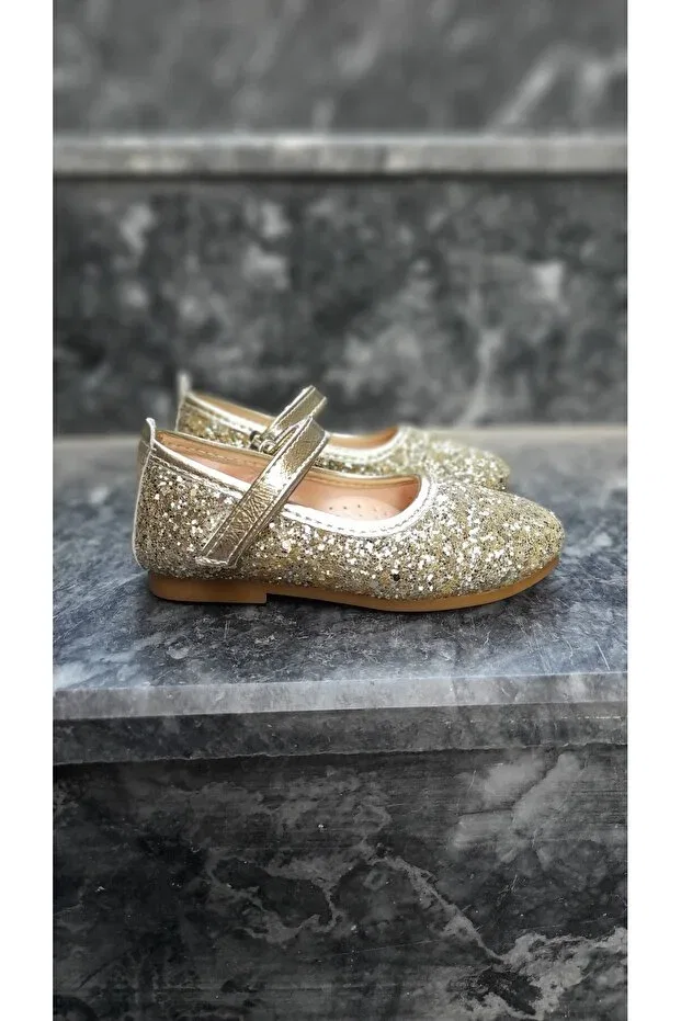 Детские балетки для девочек с пайетками Turkuaaz, Gold — фото 3