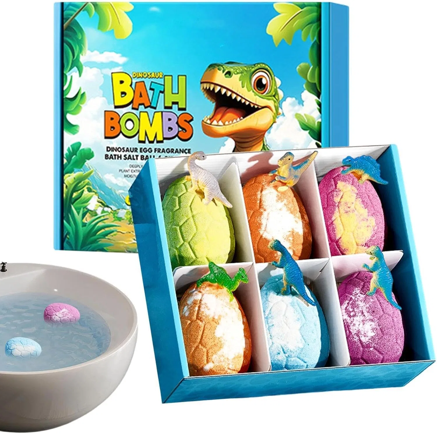 Бомбочки для ванны с игрушкой внутри, Динозавры, 6 шт, Tuxuseo