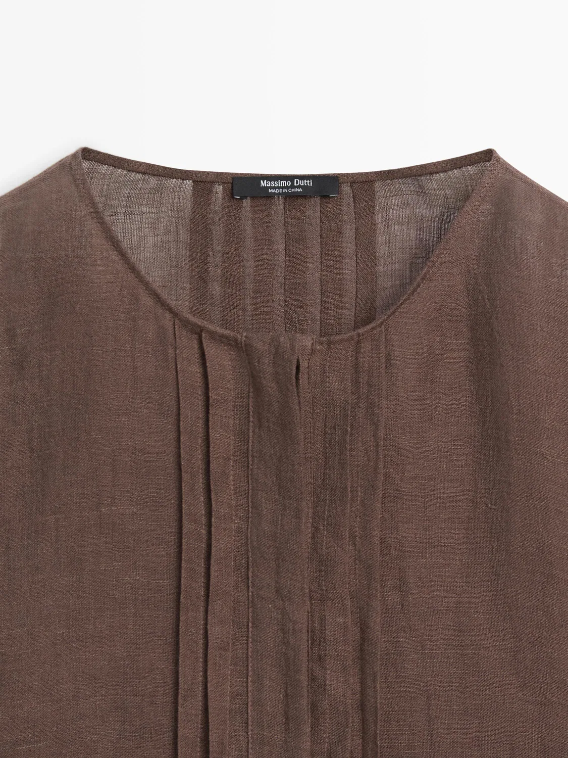 Свободная льняная блузка оверсайз с оборками Massimo Dutti, коричневый — фото 4
