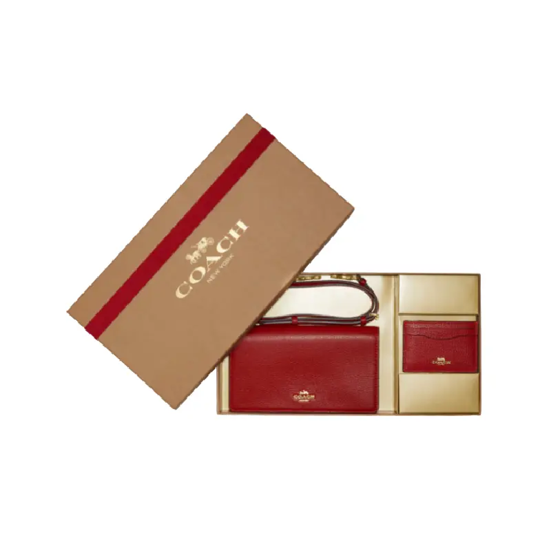 

Комплект Coach Outlet Anna Foldover Clutch Crossbody And Card Case Set, золотой/красный