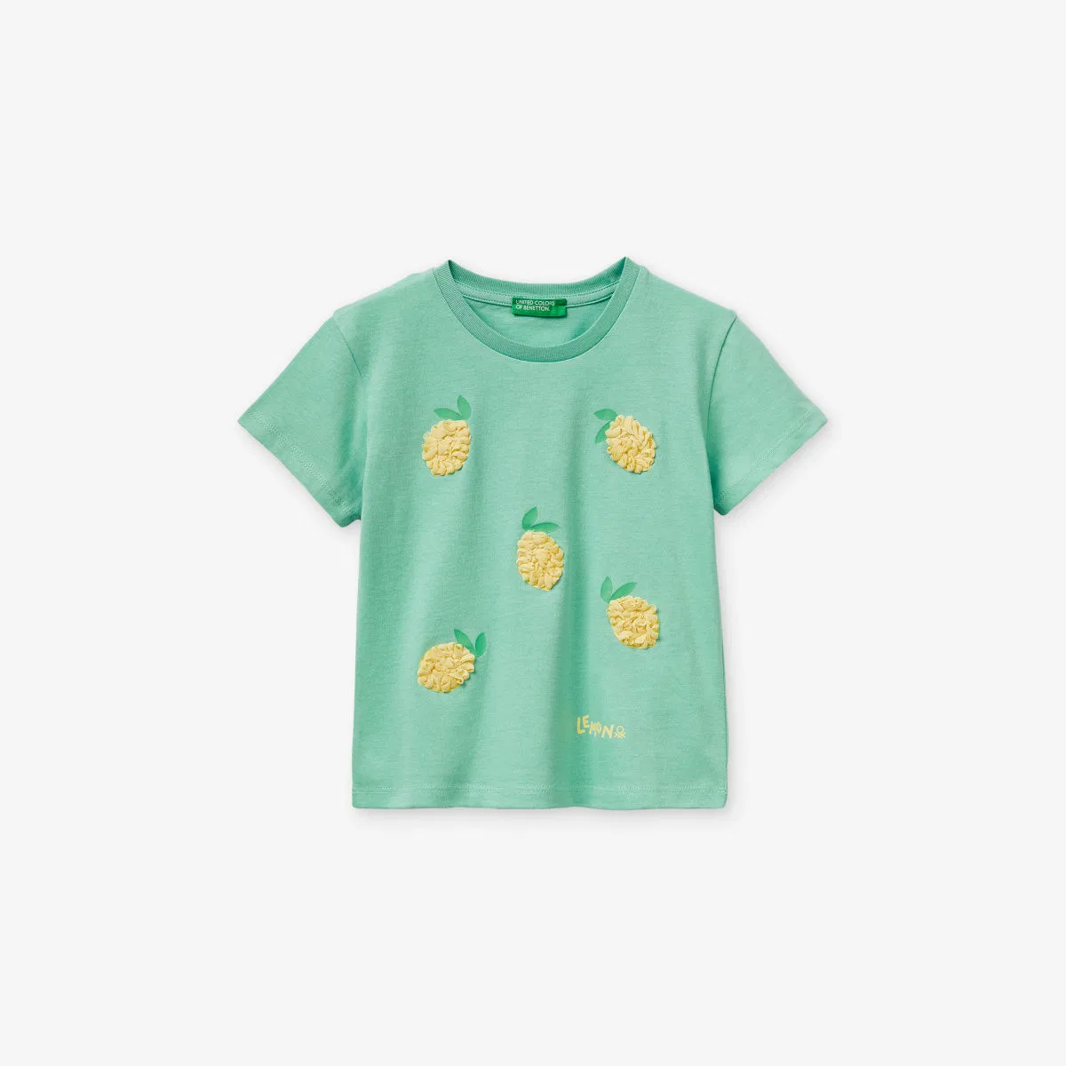 Хлопковая футболка с коротким рукавом и вышивкой в виде лимона, размер 1-6 лет Benetton, зеленый