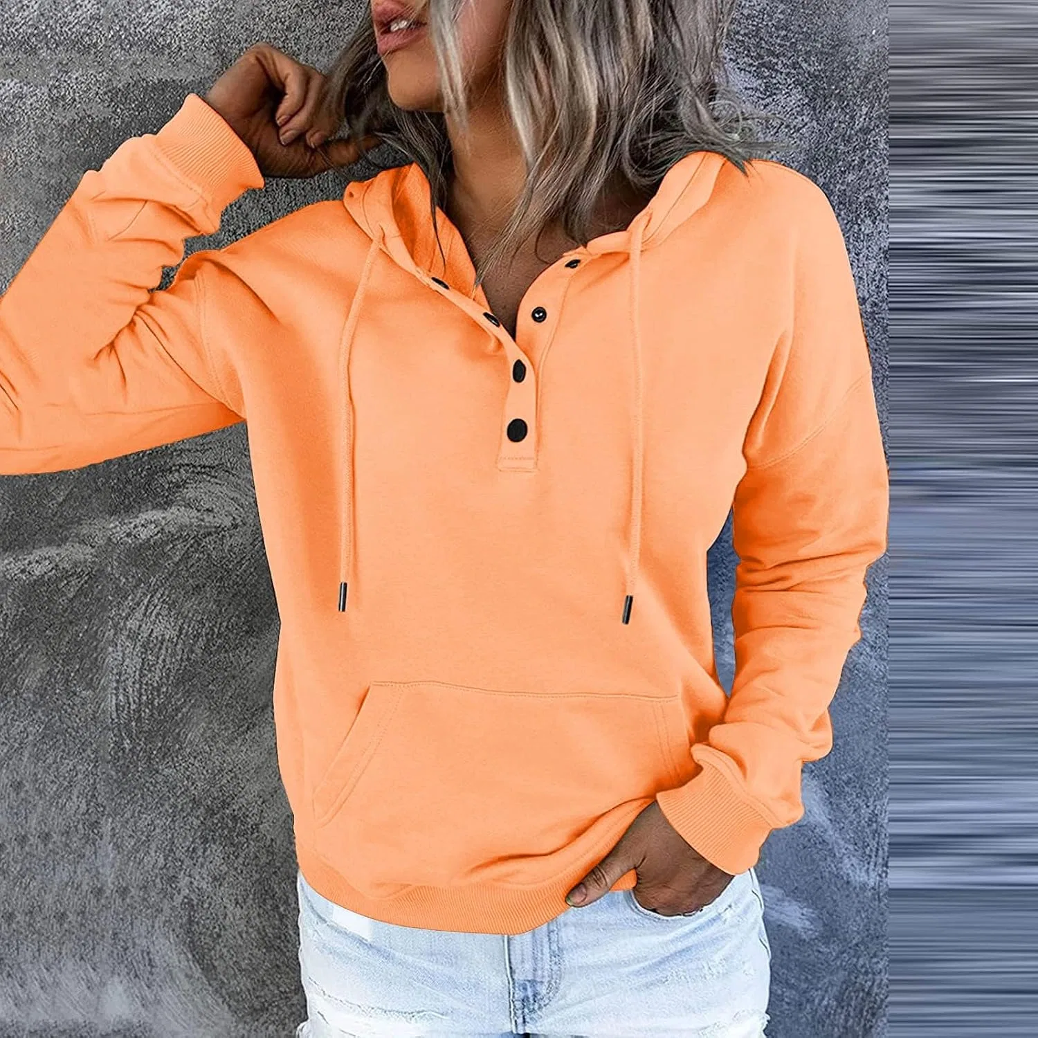 Женское худи с воротником и кенгуру-карманом, 1e-Orange — фото 2