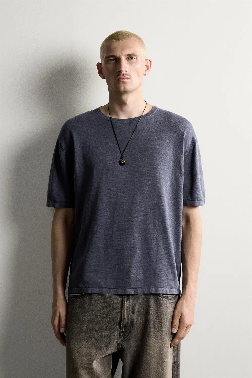 Футболка из текстурированного вяза ZARA, Ink blue — фото 2